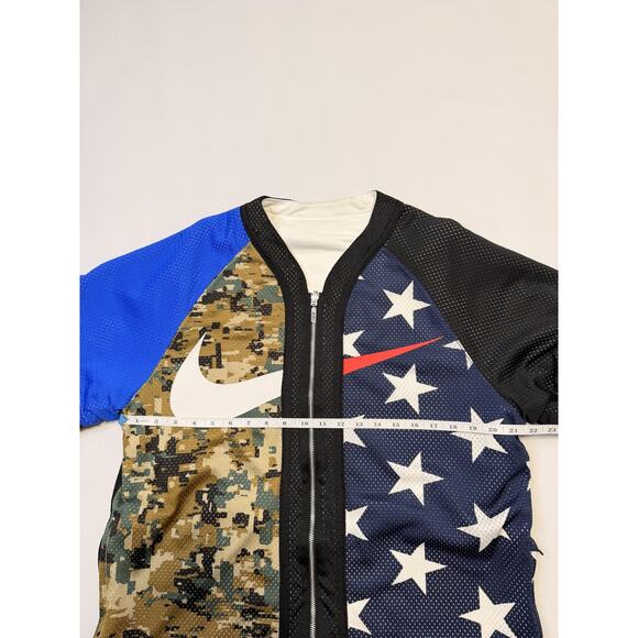 Nike Jacket Mens Medium Reversible Short Sleeve Zip Mesh Stars Camo Black Blue - Picture 12 of 15